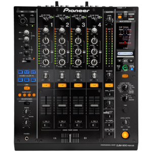 Pioneer DJM-900nxs professional DJ mixer with four channels and advanced effects, available for rent at FX Rentals.